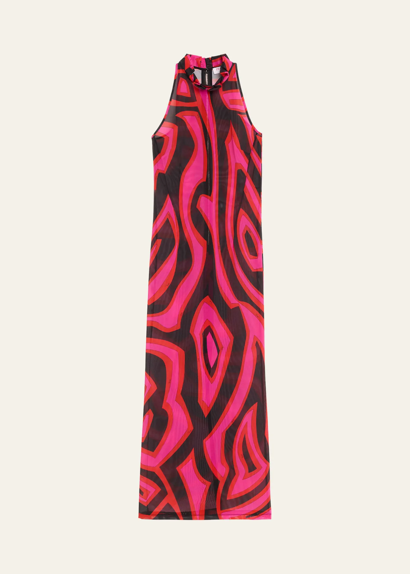 PucciMock-Neck Labirinto-Print Mesh Maxi Dress