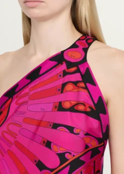 PucciOne-Shoulder Soleil-Print Silk Twill Asymmetric Mini Dress