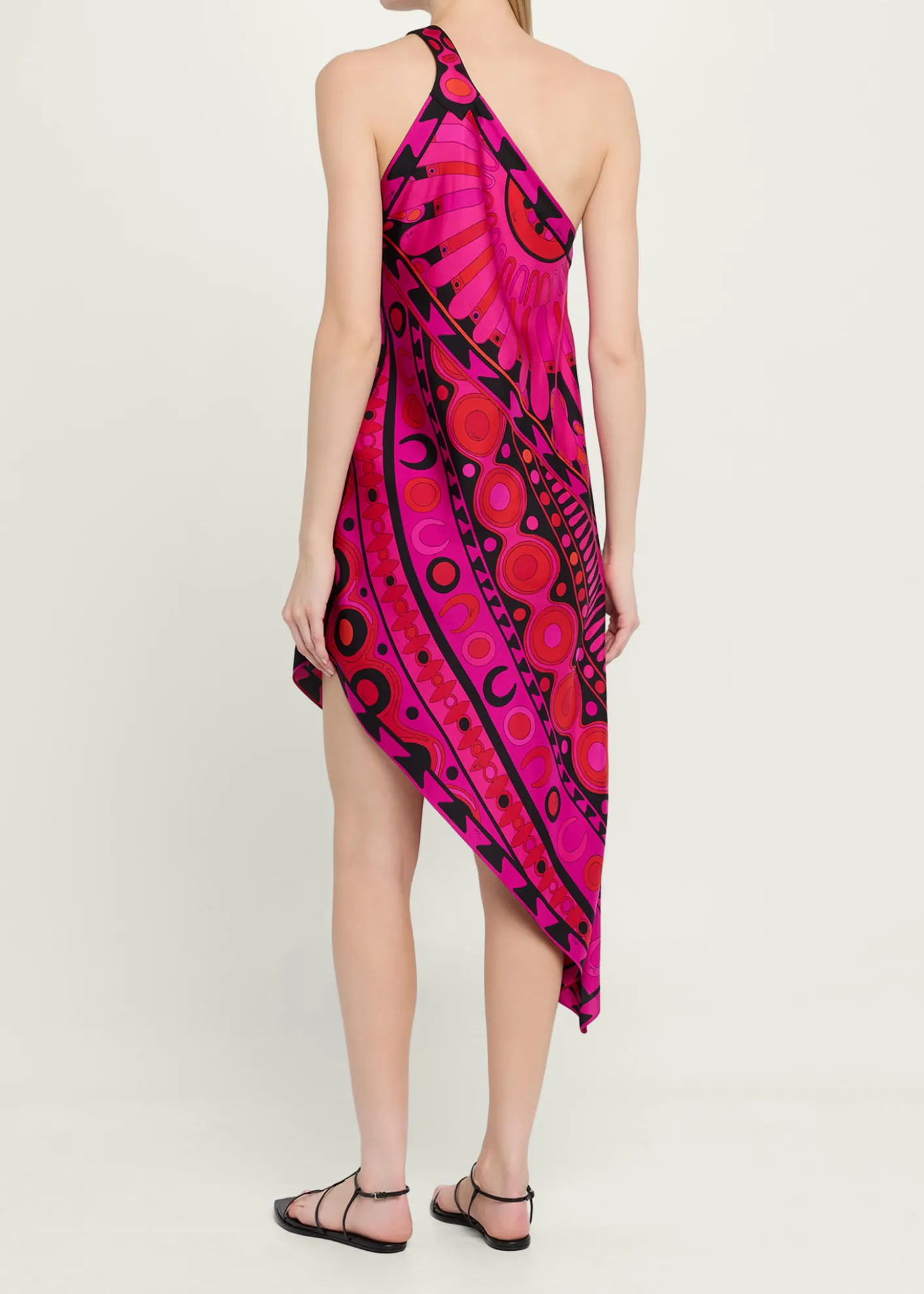 PucciOne-Shoulder Soleil-Print Silk Twill Asymmetric Mini Dress