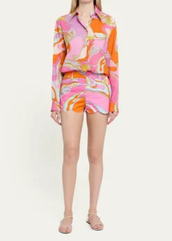PucciTela Orchidee-Print Cotton Scalloped Shorts