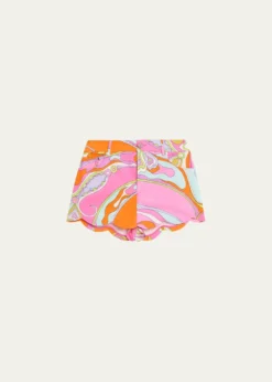 PucciTela Orchidee-Print Cotton Scalloped Shorts