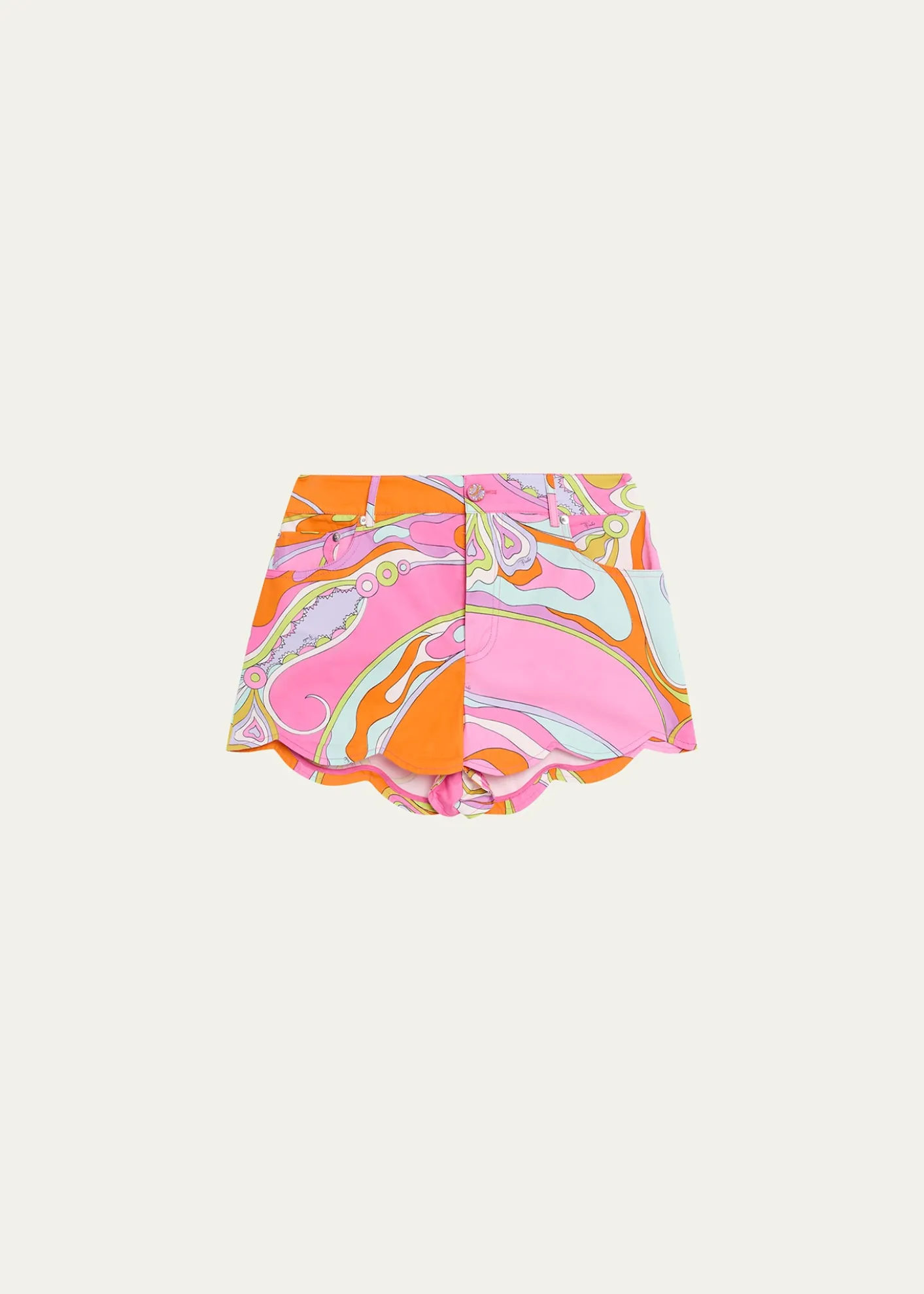 PucciTela Orchidee-Print Cotton Scalloped Shorts