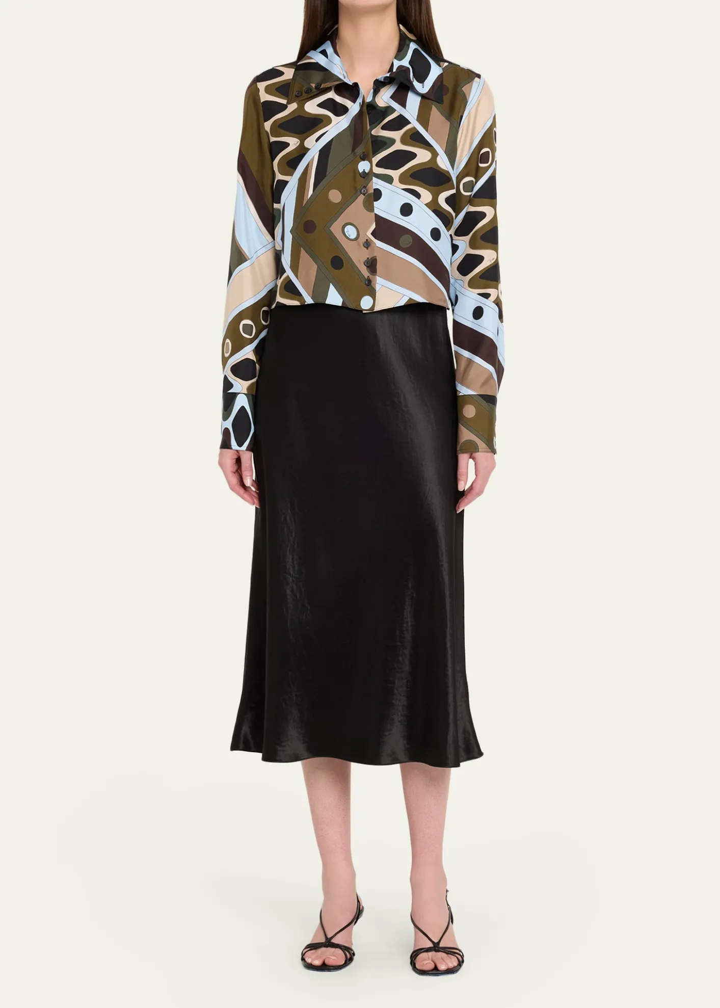 PucciVivara Silk Twill Crop Button-Down Shirt