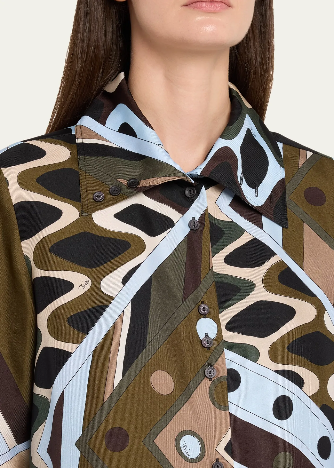 PucciVivara Silk Twill Crop Button-Down Shirt