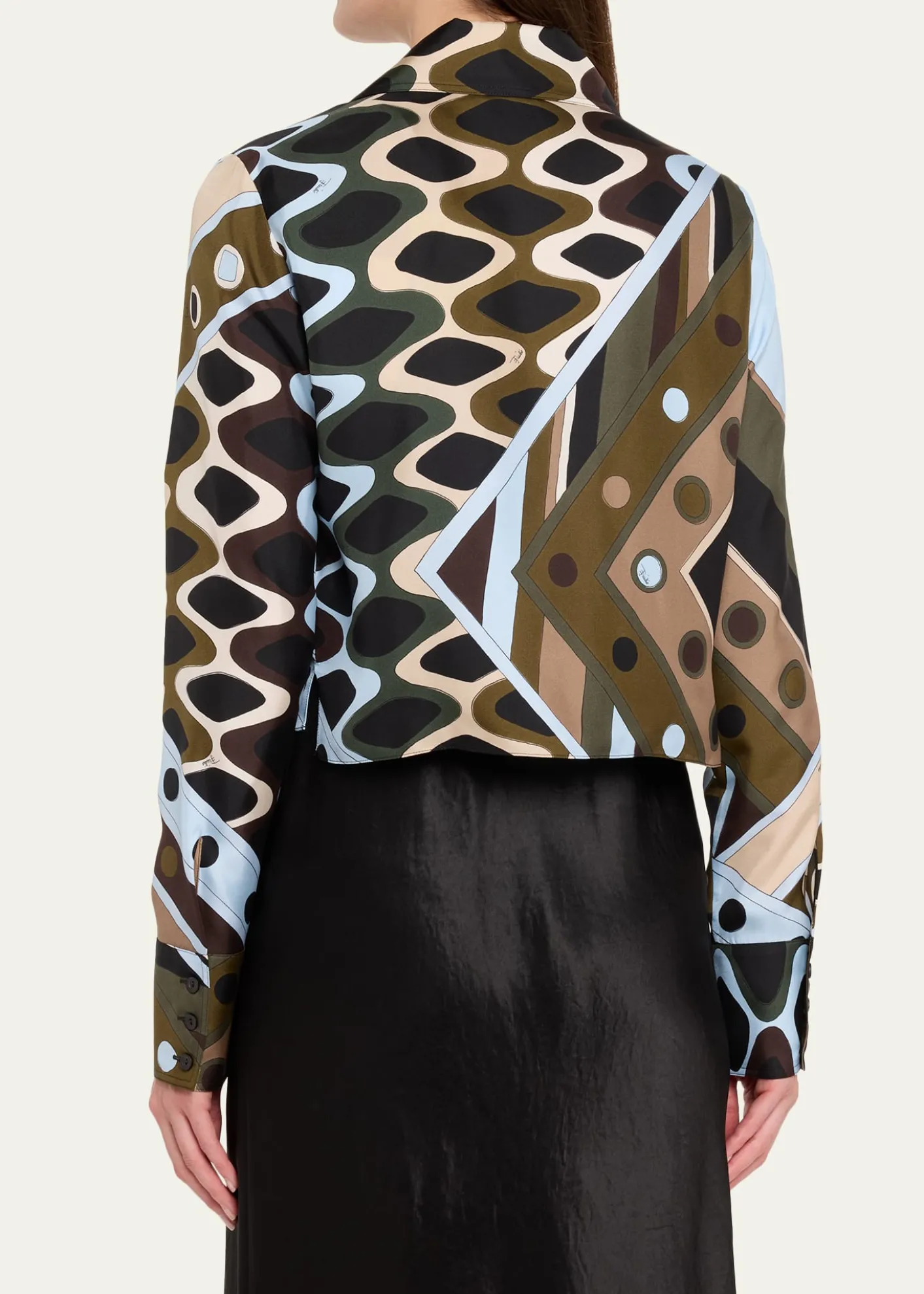 PucciVivara Silk Twill Crop Button-Down Shirt