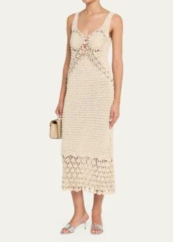 RabanneEmbellished Textured Crochet Knit Midi Dress