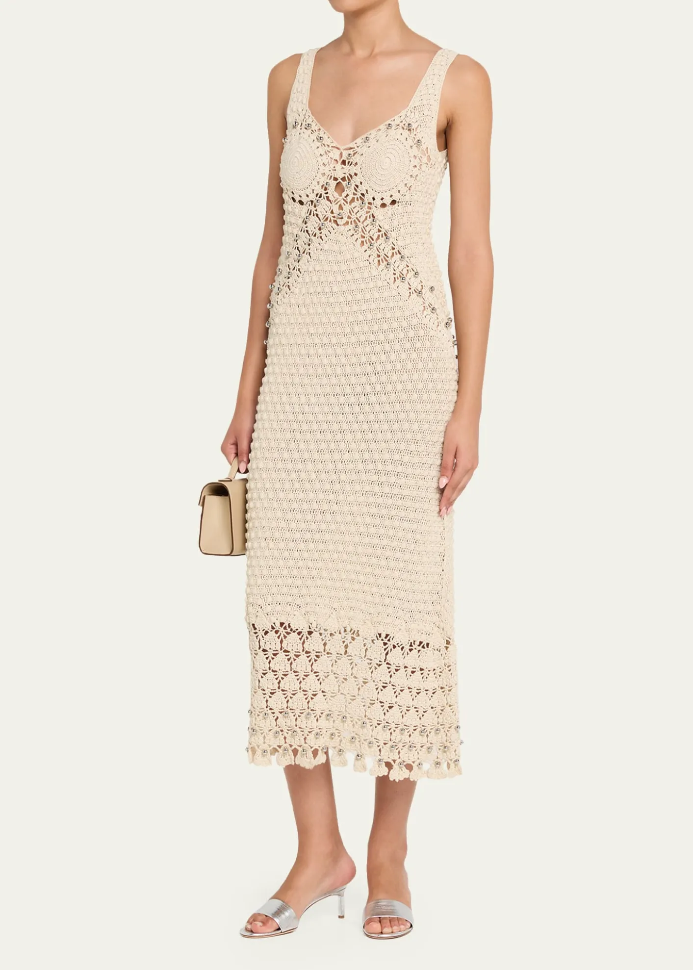 RabanneEmbellished Textured Crochet Knit Midi Dress