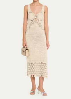 RabanneEmbellished Textured Crochet Knit Midi Dress