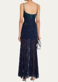 RabanneLong Lace V-Neck Sleeveless Dress