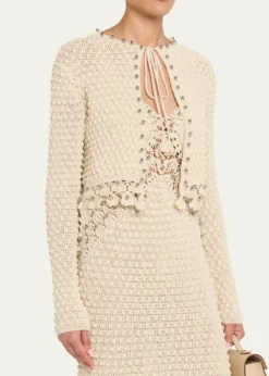 RabanneTextured Knit Neck-Tie Crop Cardigan