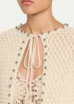 RabanneTextured Knit Neck-Tie Crop Cardigan