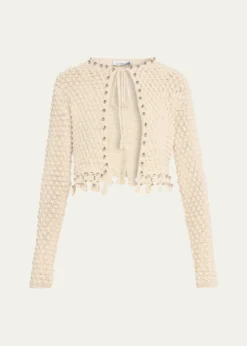 RabanneTextured Knit Neck-Tie Crop Cardigan
