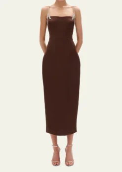 Rachel GilbertLeora Crystal-Strap Crepe Ankle Gown