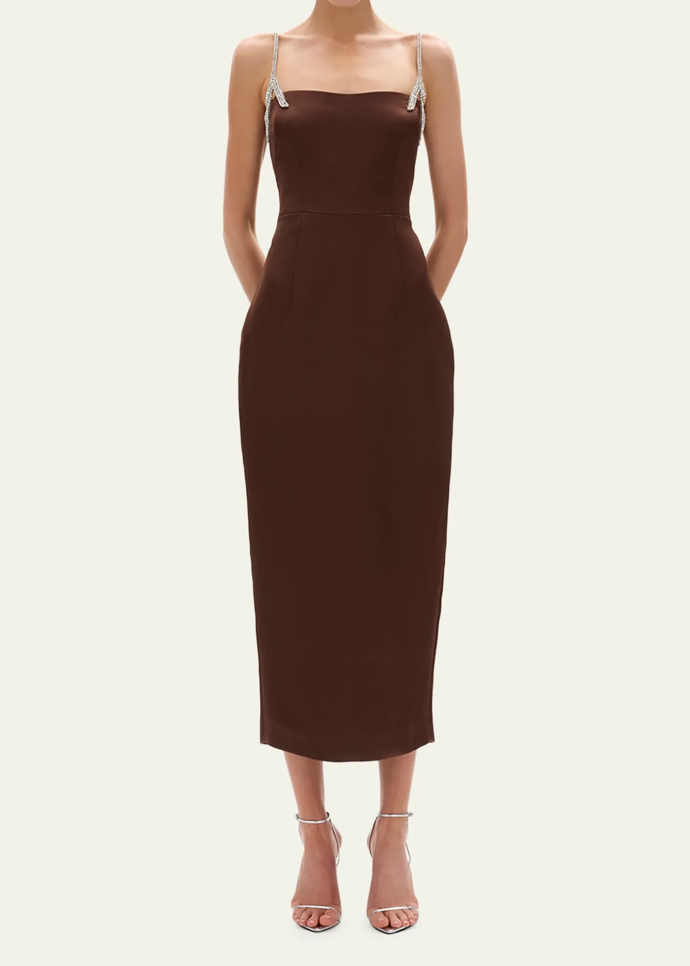 Rachel GilbertLeora Crystal-Strap Crepe Ankle Gown