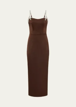 Rachel GilbertLeora Crystal-Strap Crepe Ankle Gown