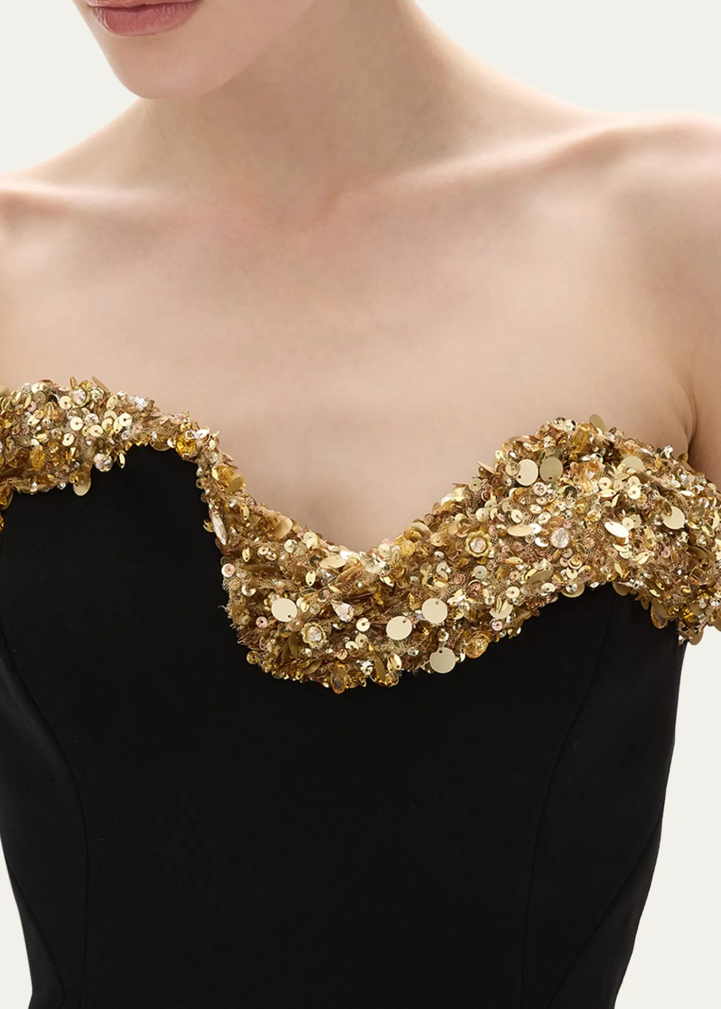 Rachel GilbertLucca Sequin Sculpture Strapless Column Gown
