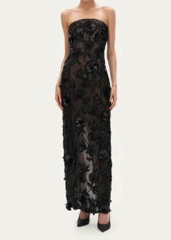 Rachel GilbertPierre Strapless Embroidered Tulle Column Gown