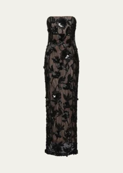 Rachel GilbertPierre Strapless Embroidered Tulle Column Gown