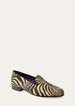 Ralph Lauren Purple LabelAlonzo Zebra-Print Linen Slipper