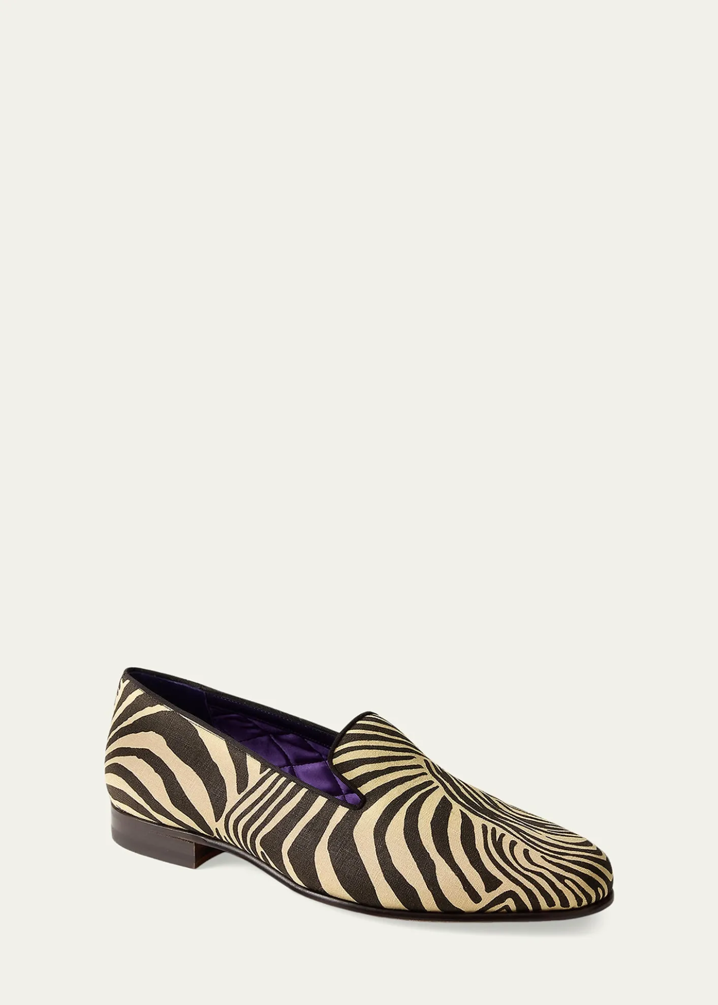 Ralph Lauren Purple LabelAlonzo Zebra-Print Linen Slipper