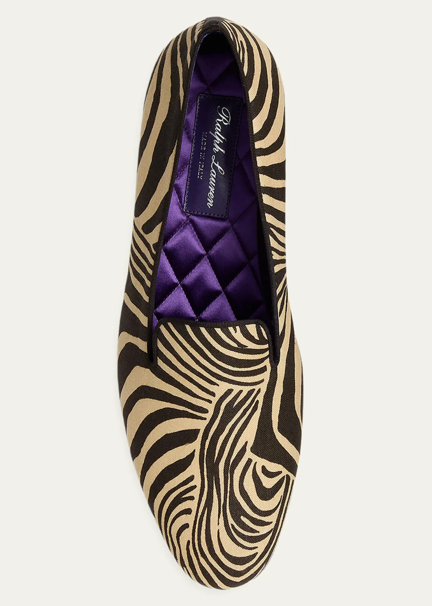 Ralph Lauren Purple LabelAlonzo Zebra-Print Linen Slipper