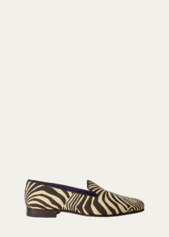 Ralph Lauren Purple LabelAlonzo Zebra-Print Linen Slipper