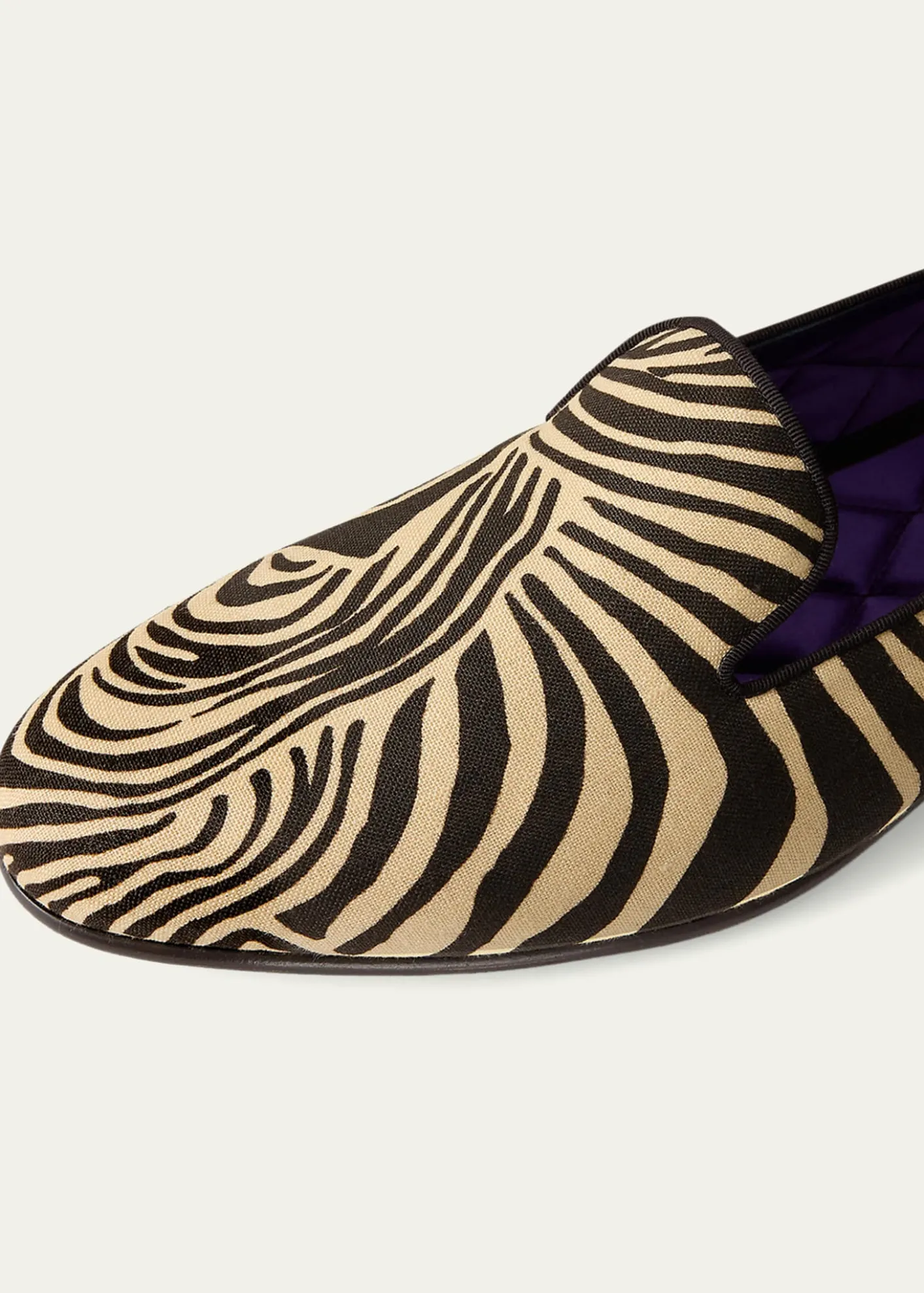 Ralph Lauren Purple LabelAlonzo Zebra-Print Linen Slipper