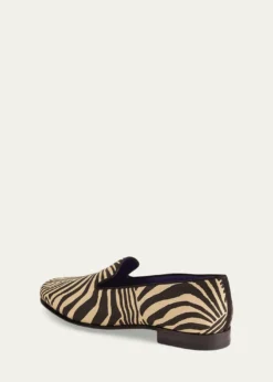 Ralph Lauren Purple LabelAlonzo Zebra-Print Linen Slipper
