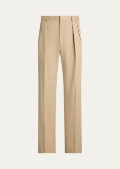 Ralph Lauren Purple LabelMen's Silk Gabardine Pleated Straight-Leg Trousers