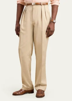 Ralph Lauren Purple LabelMen's Silk Gabardine Pleated Straight-Leg Trousers