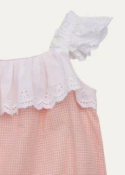 Ralph LaurenGirl's Eyelet Cotton Madras Bubble Shortall, Size 3M-24M
