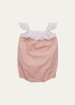 Ralph LaurenGirl's Eyelet Cotton Madras Bubble Shortall, Size 3M-24M