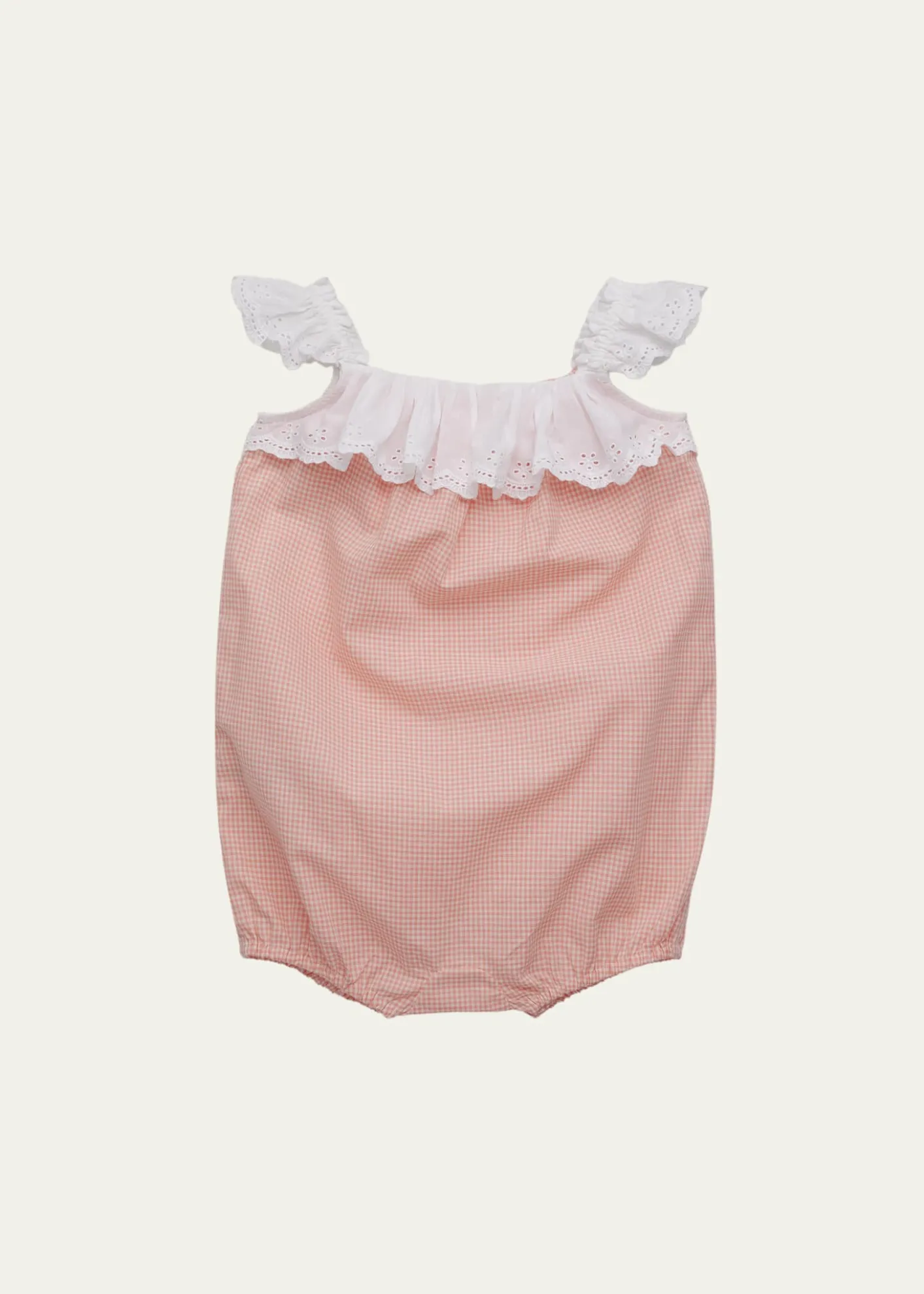 Ralph LaurenGirl's Eyelet Cotton Madras Bubble Shortall, Size 3M-24M
