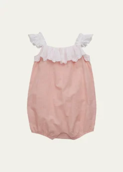 Ralph LaurenGirl's Eyelet Cotton Madras Bubble Shortall, Size 3M-24M