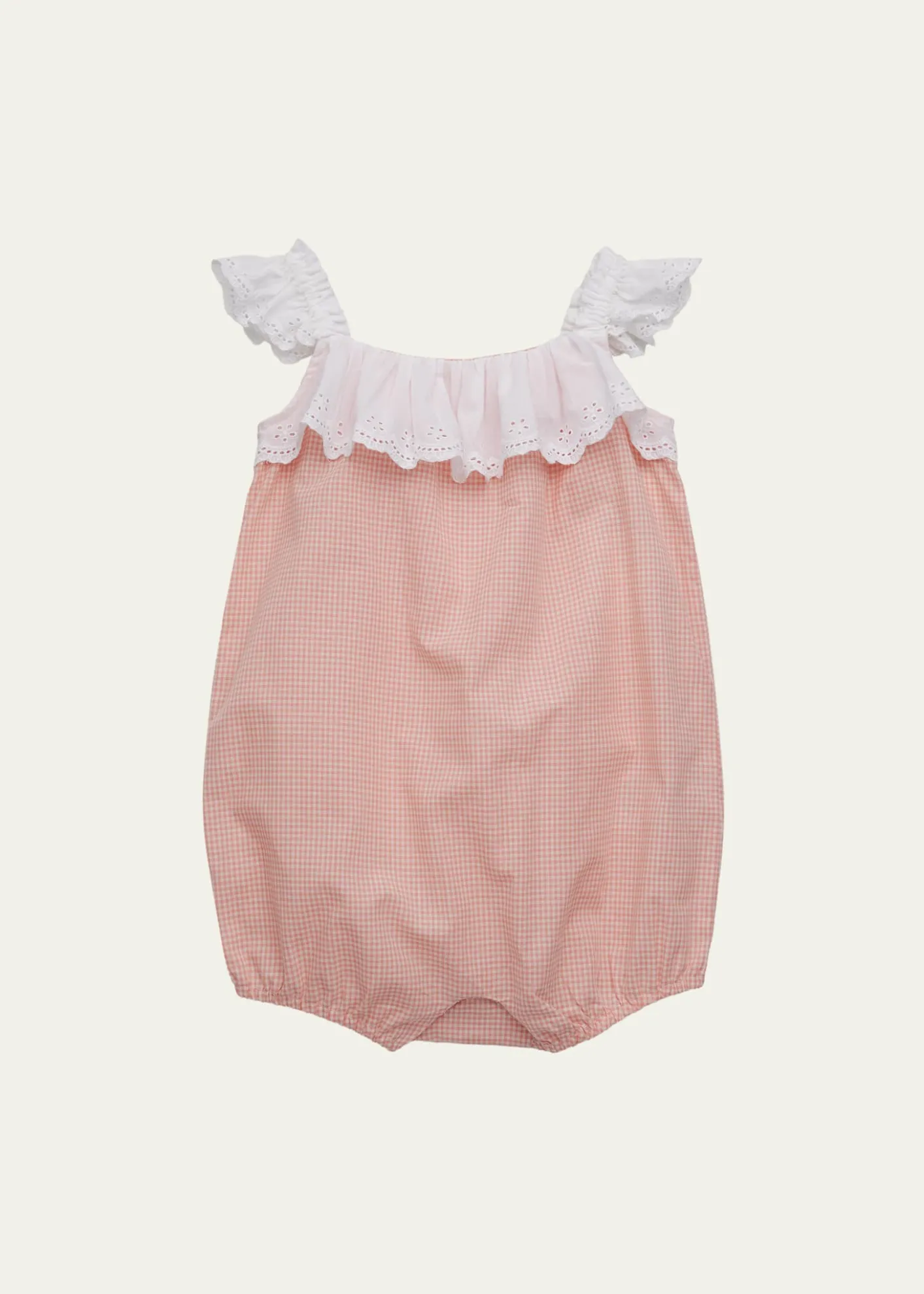 Ralph LaurenGirl's Eyelet Cotton Madras Bubble Shortall, Size 3M-24M