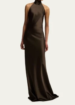 Ralph LaurenChilton Stretch Satin Halter Evening Dress