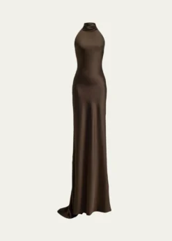 Ralph LaurenChilton Stretch Satin Halter Evening Dress