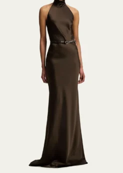 Ralph LaurenChilton Stretch Satin Halter Evening Dress