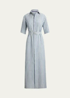 Ralph Lauren CollectionAlternating Lines Umbrella Linen Dress