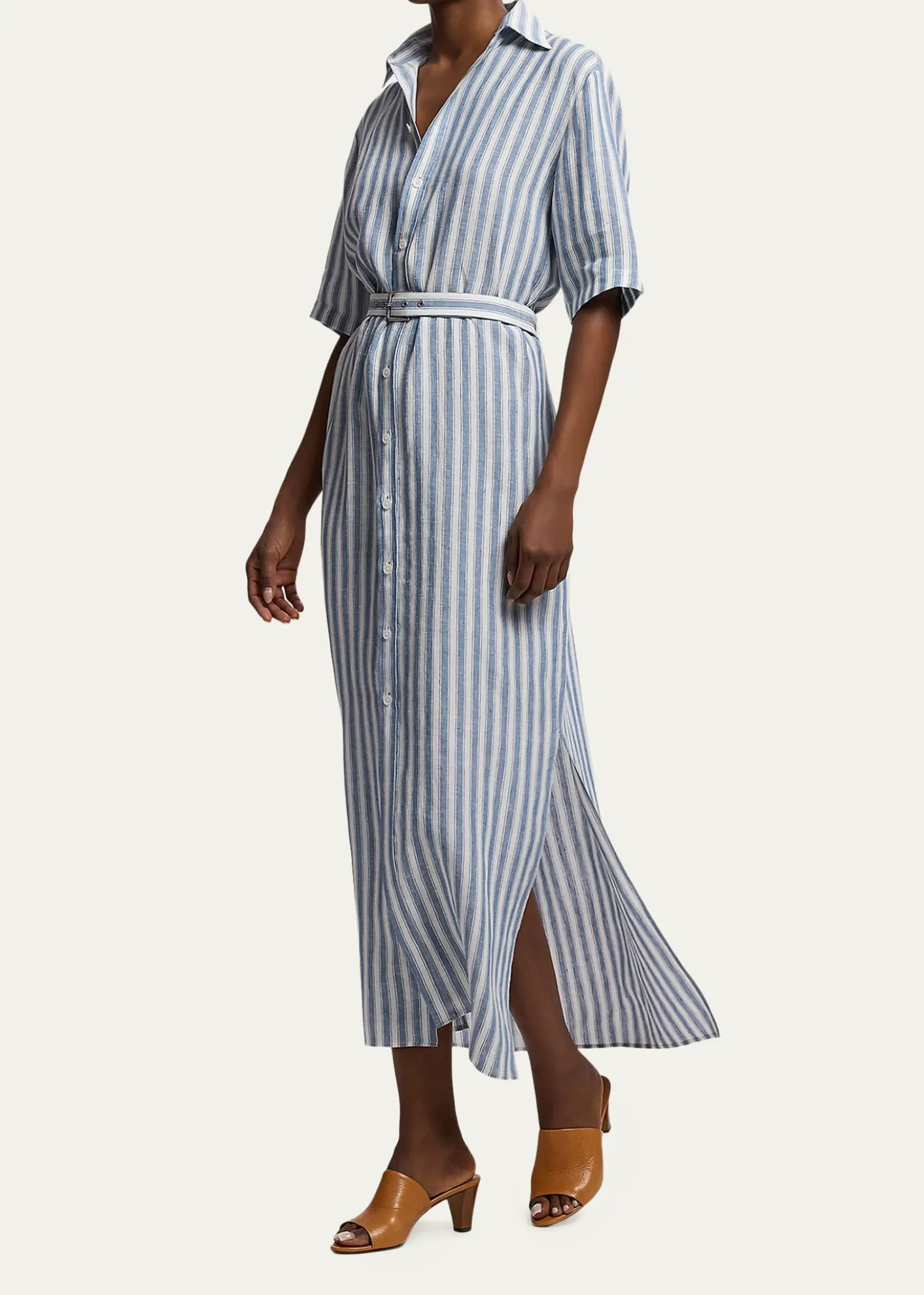 Ralph Lauren CollectionAlternating Lines Umbrella Linen Dress