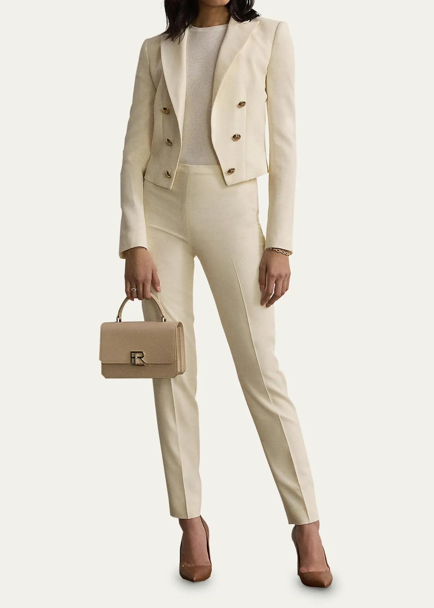 Ralph Lauren CollectionAnnie Cream Crepe Slim-Leg Ankle Pants