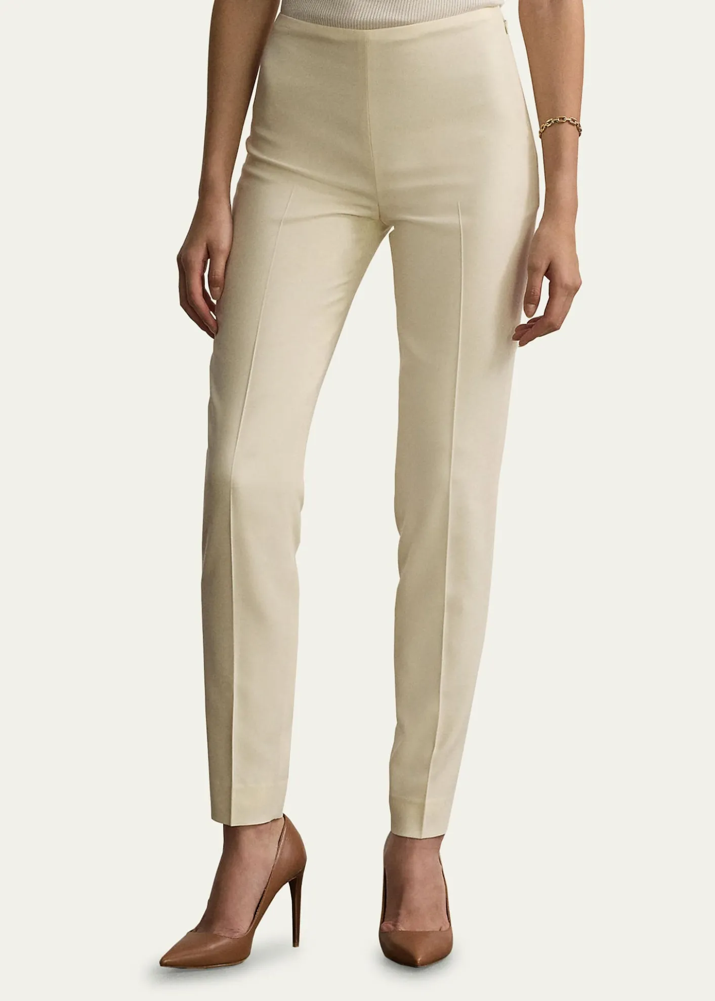 Ralph Lauren CollectionAnnie Cream Crepe Slim-Leg Ankle Pants