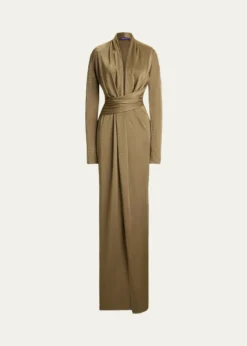 Ralph Lauren CollectionAshten Metallic Jersey Long-Sleeve Gown