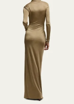 Ralph Lauren CollectionAshten Metallic Jersey Long-Sleeve Gown