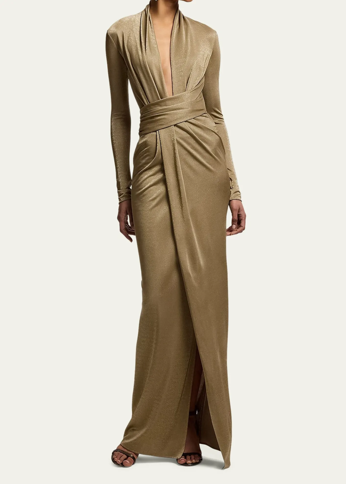 Ralph Lauren CollectionAshten Metallic Jersey Long-Sleeve Gown