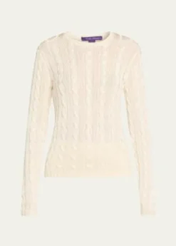 Ralph Lauren CollectionCable-Knit Silk Crewneck Sweater