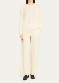 Ralph Lauren CollectionCable-Knit Silk Crewneck Sweater