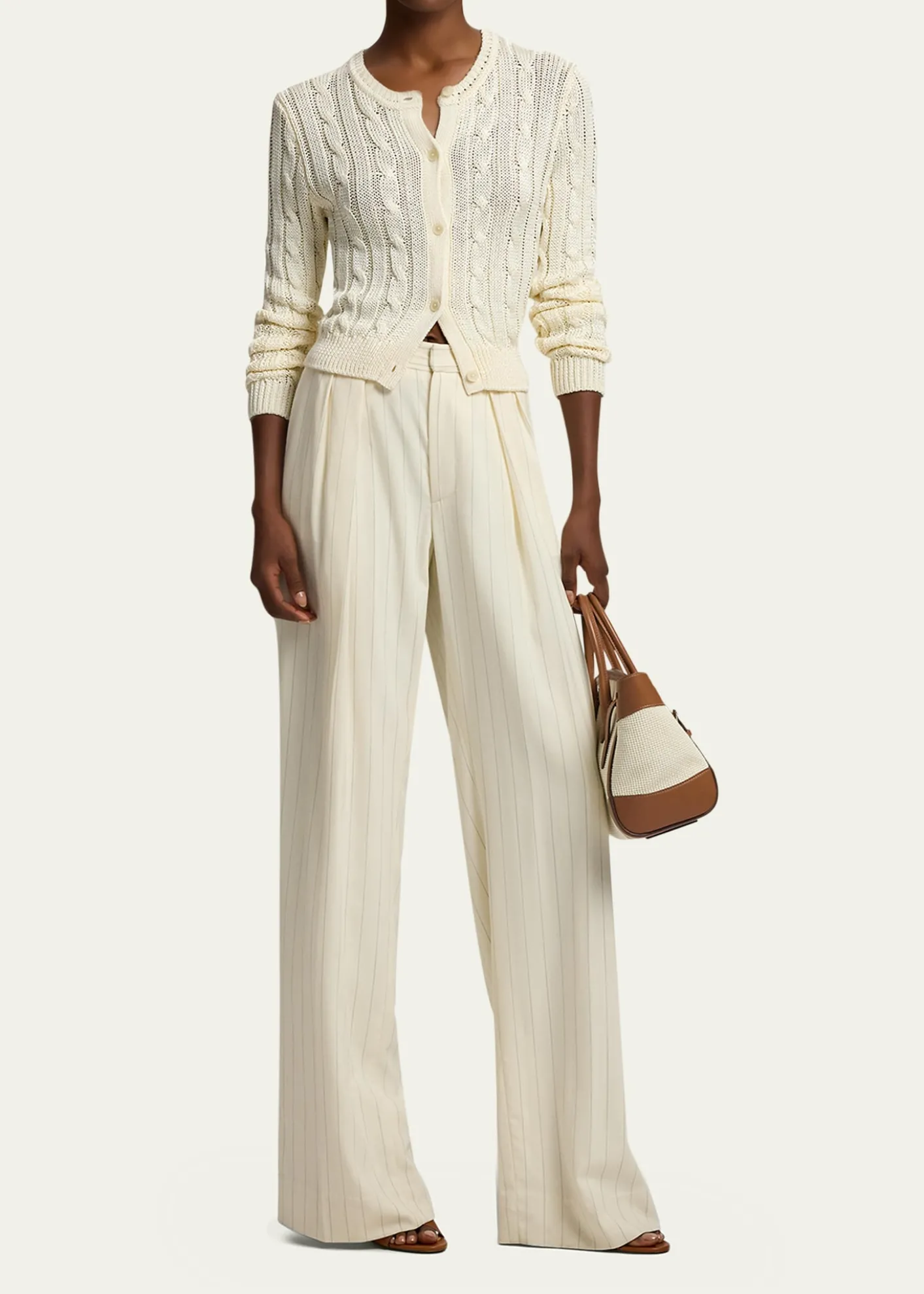 Ralph Lauren CollectionHigh-Shine Cable-Knit Silk Cropped Cardigan