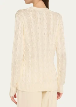 Ralph Lauren CollectionHigh Shine Cable-Knit Cashmere Cardigan Sweater, Cream