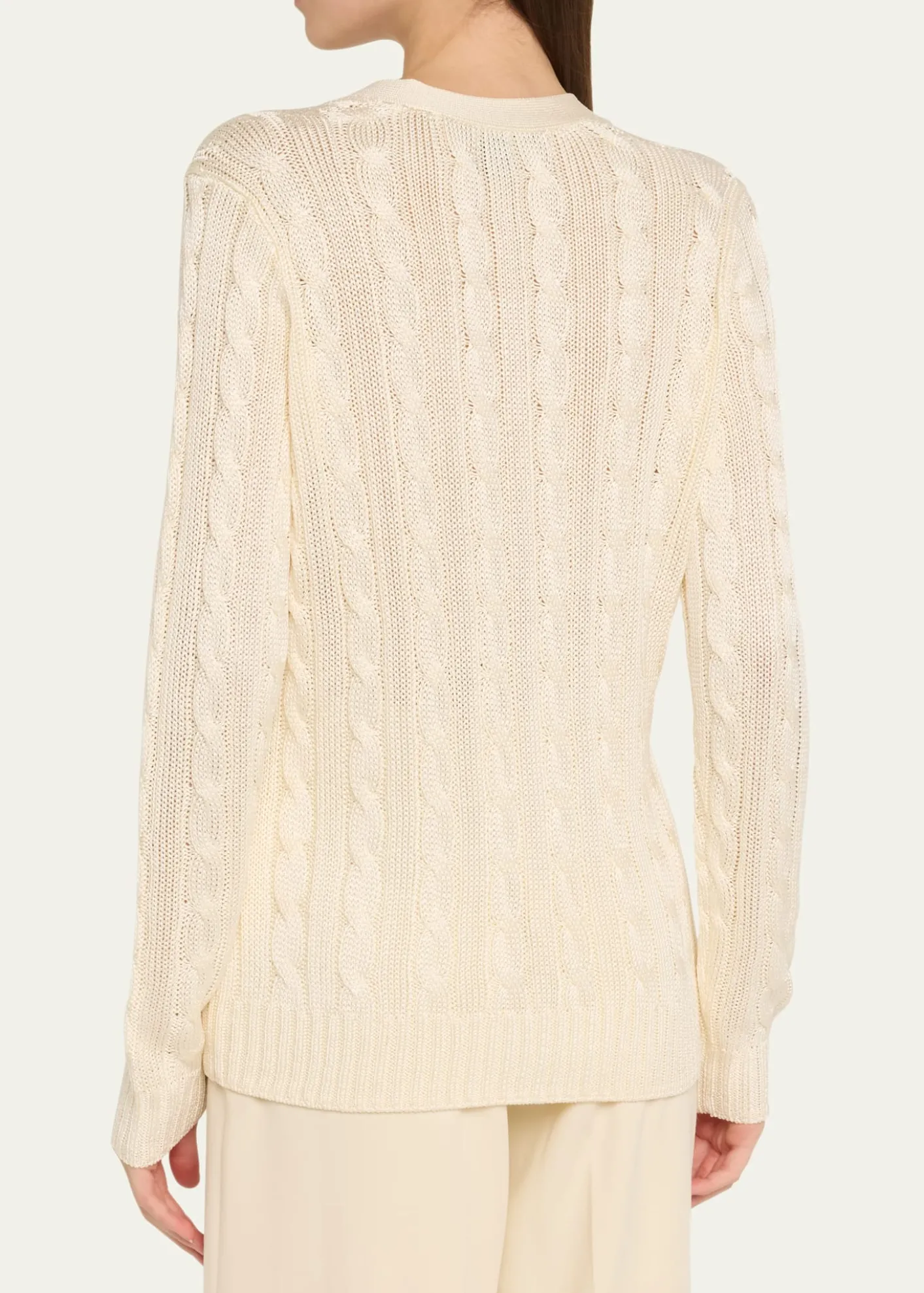Ralph Lauren CollectionHigh Shine Cable-Knit Cashmere Cardigan Sweater, Cream